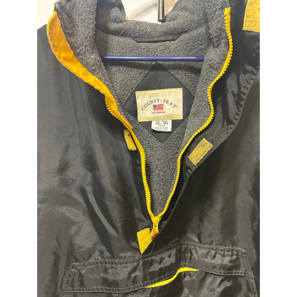 Vintage‎ County Seat Mens XL Black Yellow Anorak Jacket Fleece Lined Windbreaker